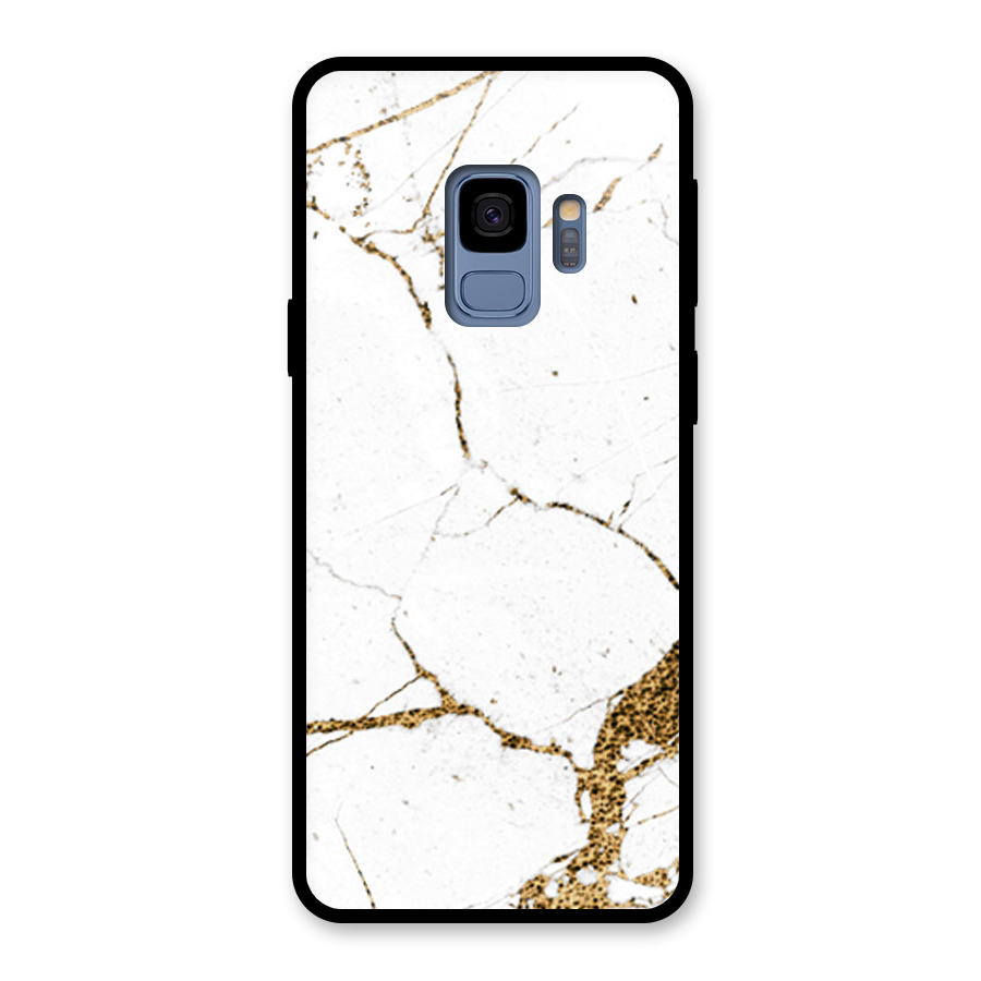 White and Gold Design Glass Back Case for Galaxy S9