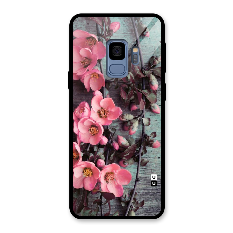 Wooden Floral Pink Glass Back Case for Galaxy S9