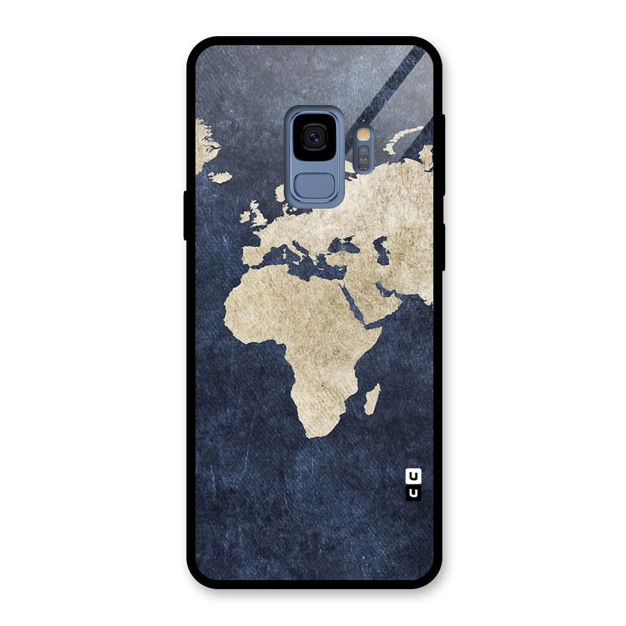 World Map Blue Gold Glass Back Case for Galaxy S9