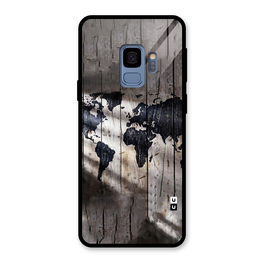 World Map Wood Design Glass Back Case for Galaxy S9