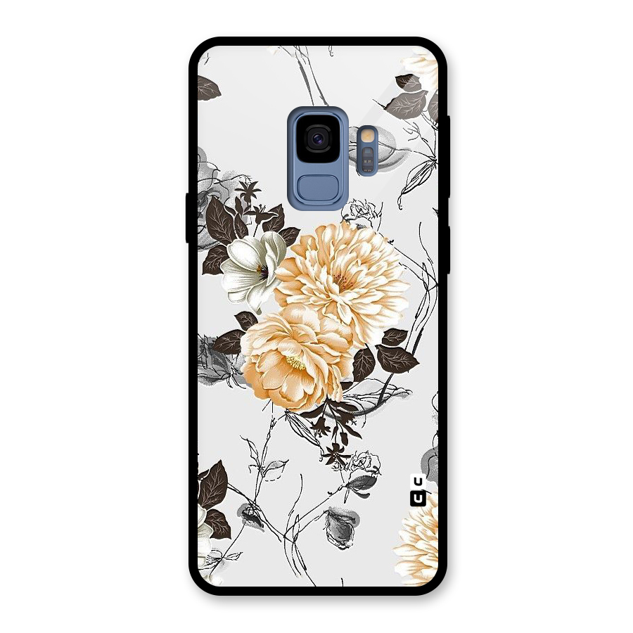 Yellow Floral Glass Back Case for Galaxy S9
