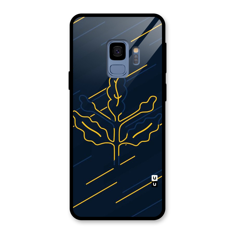 Yellow Leaf Line Glass Back Case for Galaxy S9