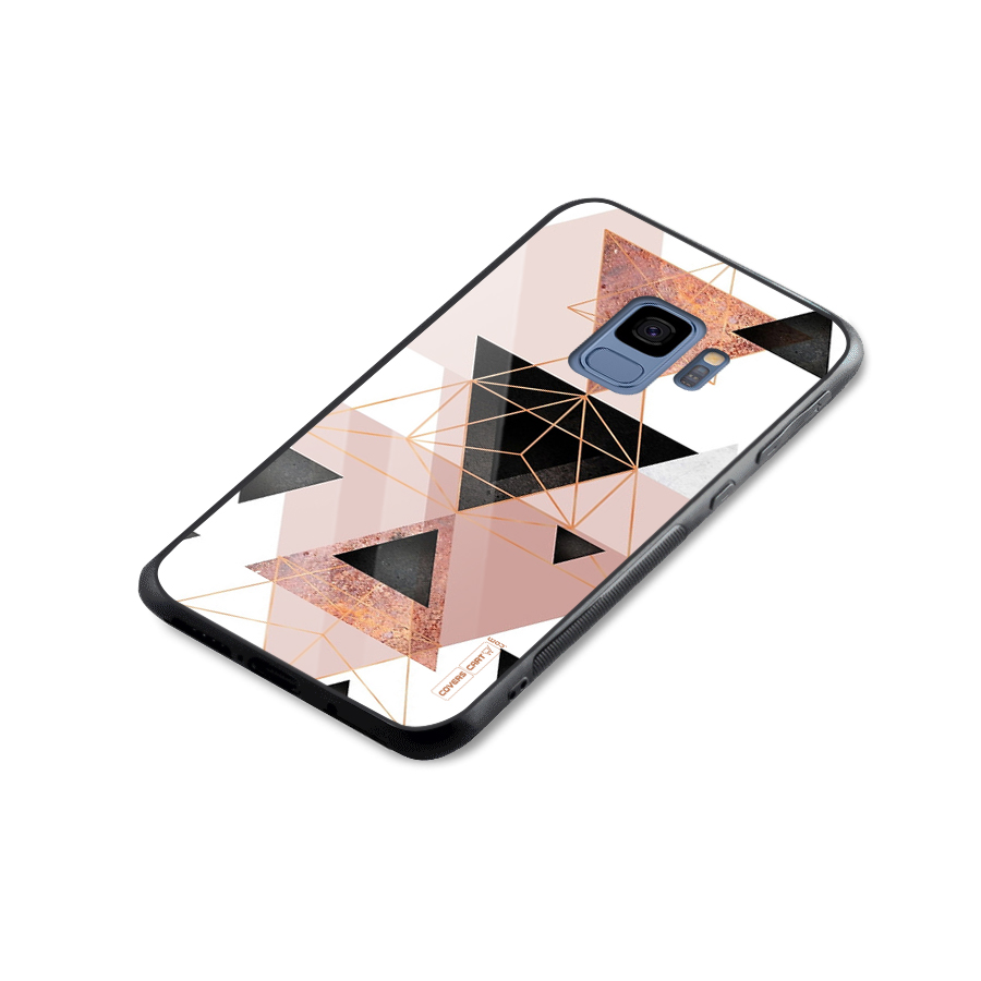 Abstract Rose Gold Triangles Glass Back Case for Galaxy S9