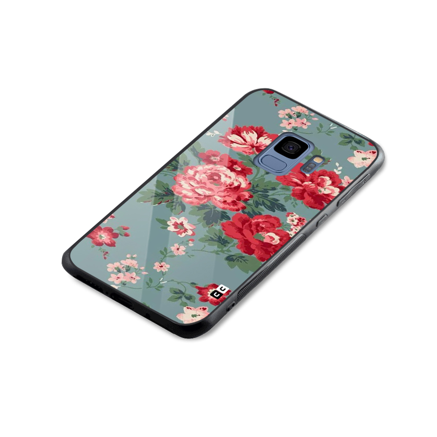 Aesthetic Floral Red Glass Back Case for Galaxy S9
