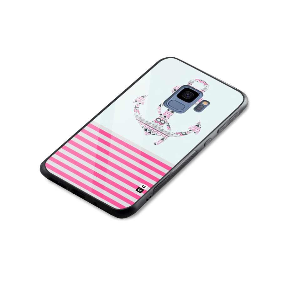 Anchor Design Stripes Glass Back Case for Galaxy S9