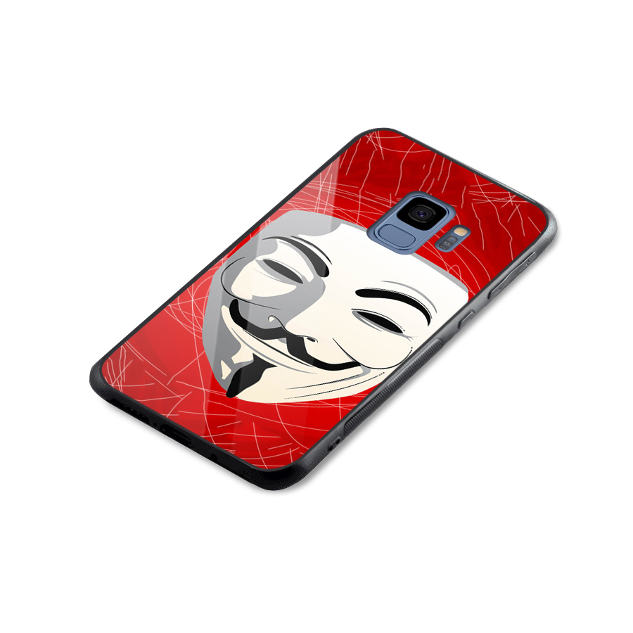 Anonymous Mask Abstract Glass Back Case for Galaxy S9