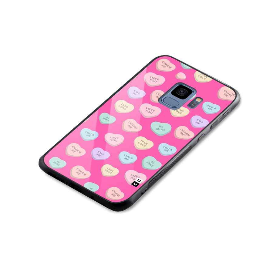Be Mine Hearts Pattern Glass Back Case for Galaxy S9