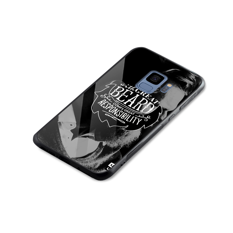 Beard Responsibility Quote Glass Back Case for Galaxy S9