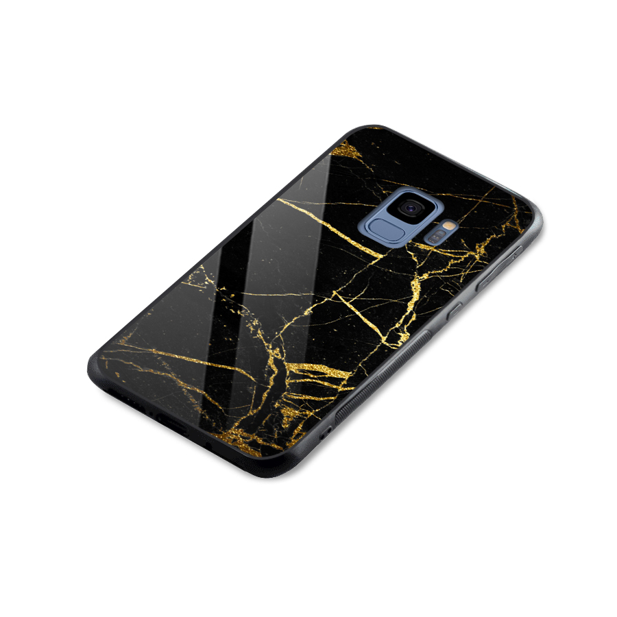 Black And Gold Design Glass Back Case for Galaxy S9