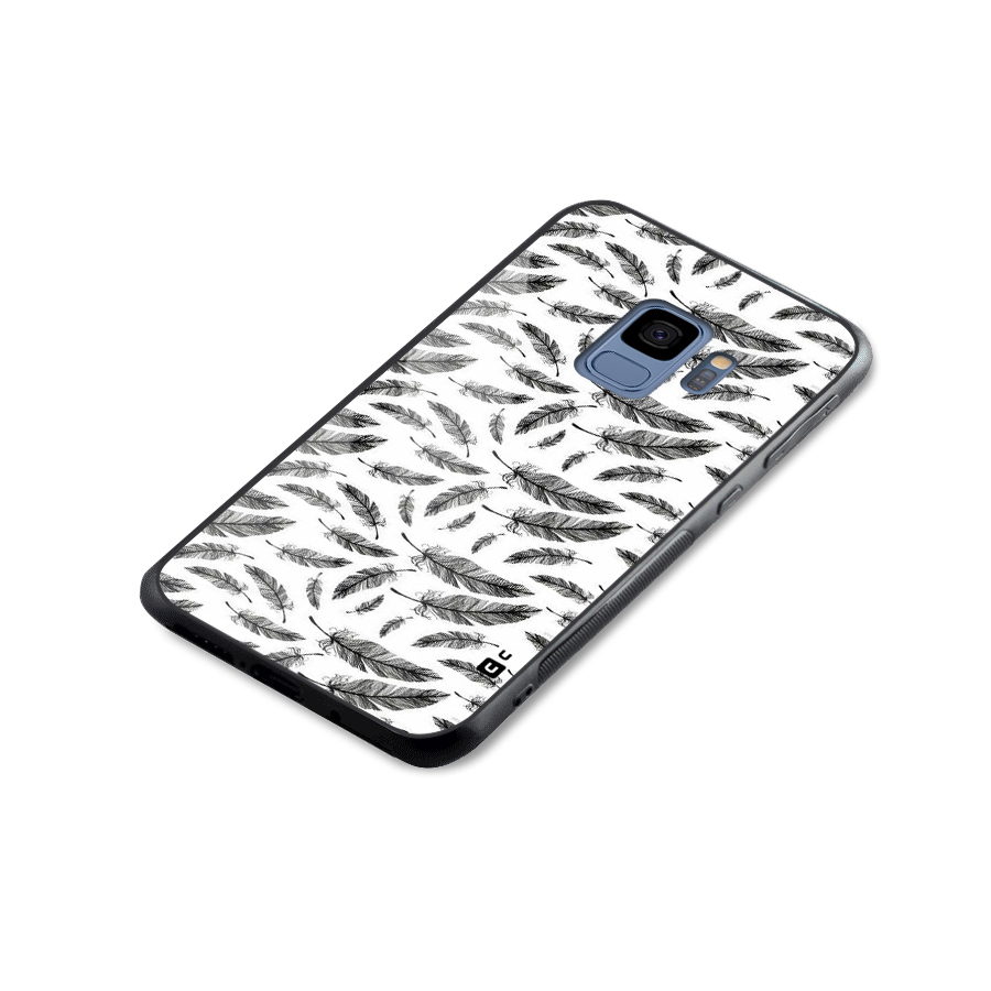 Black Feather Glass Back Case for Galaxy S9