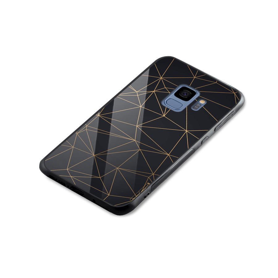 Black Golden Lines Glass Back Case for Galaxy S9