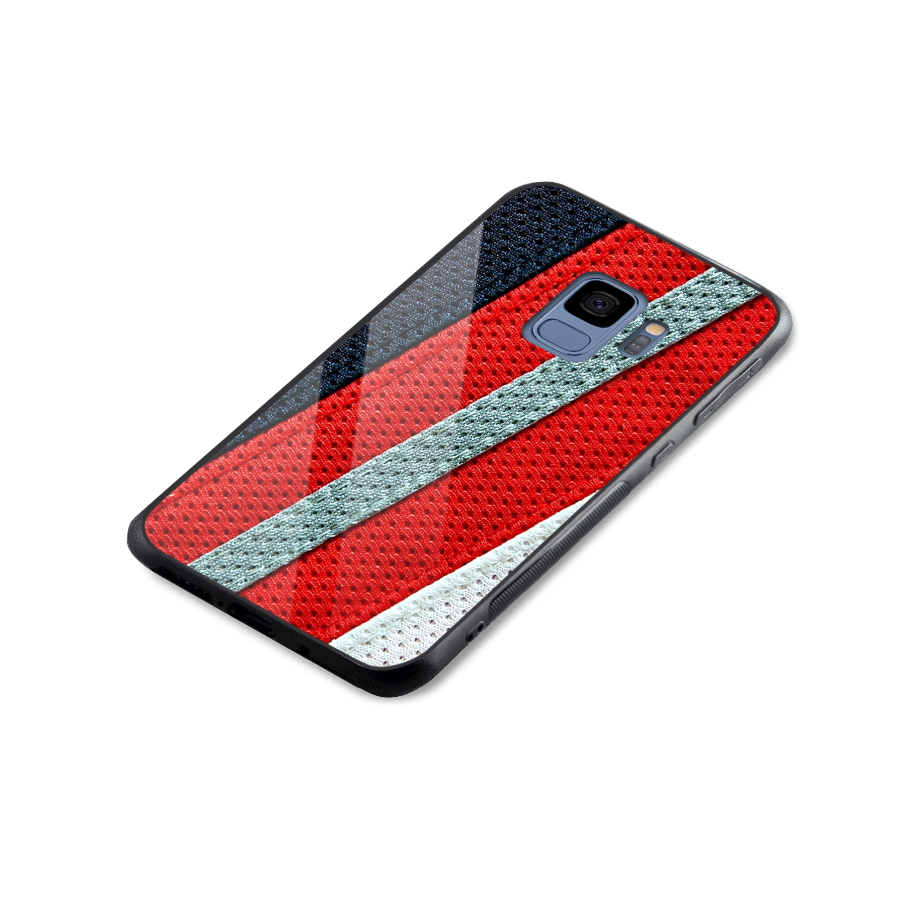 Black Red Grey Stripes Glass Back Case for Galaxy S9