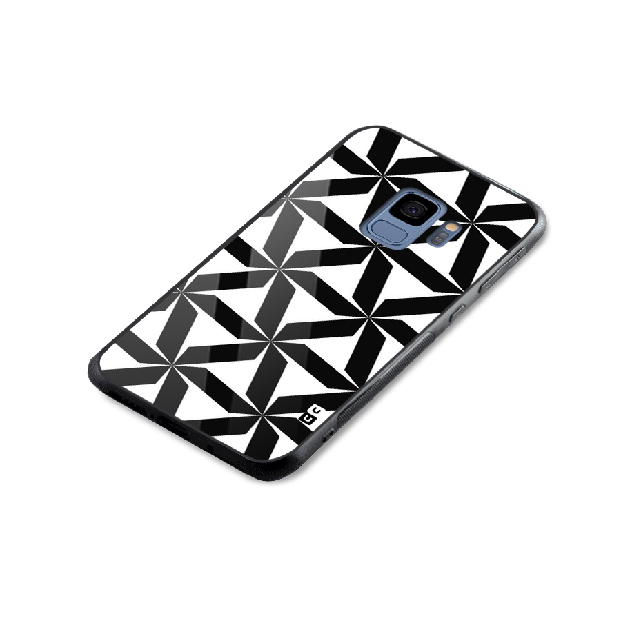 Black White Fan Design Glass Back Case for Galaxy S9