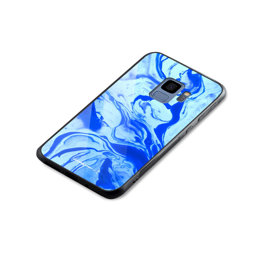 Blaze Blue Marble Texture Glass Back Case for Galaxy S9