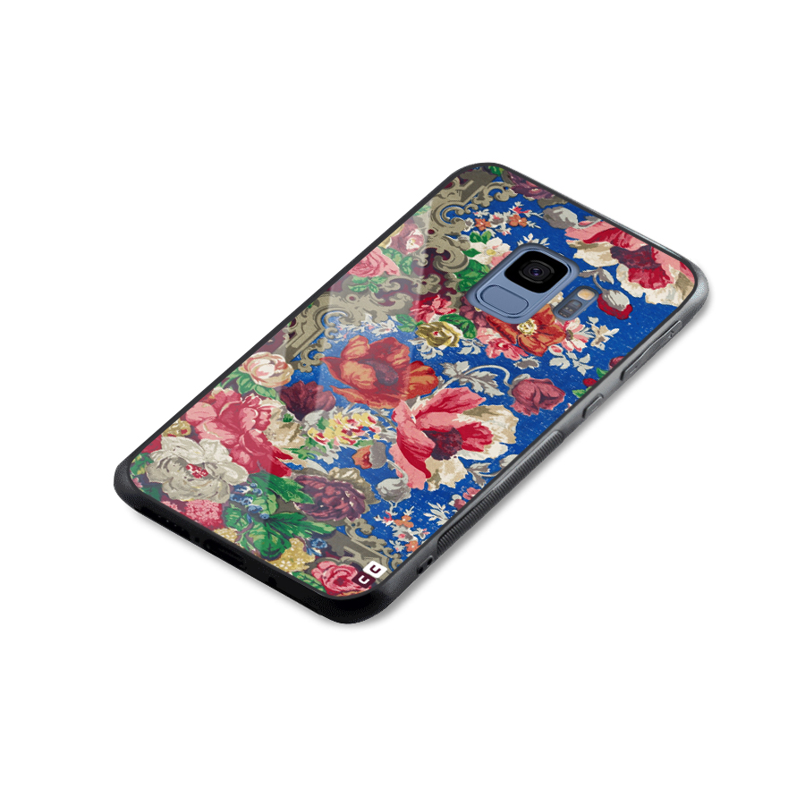 Block Printed Flowers Glass Back Case for Galaxy S9