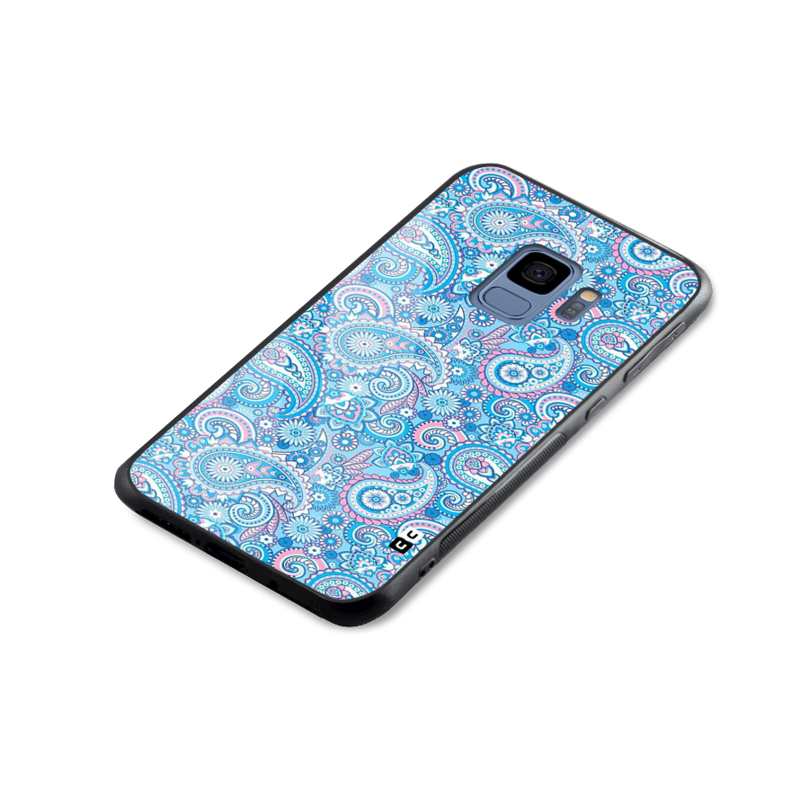 Blue Block Pattern Glass Back Case for Galaxy S9