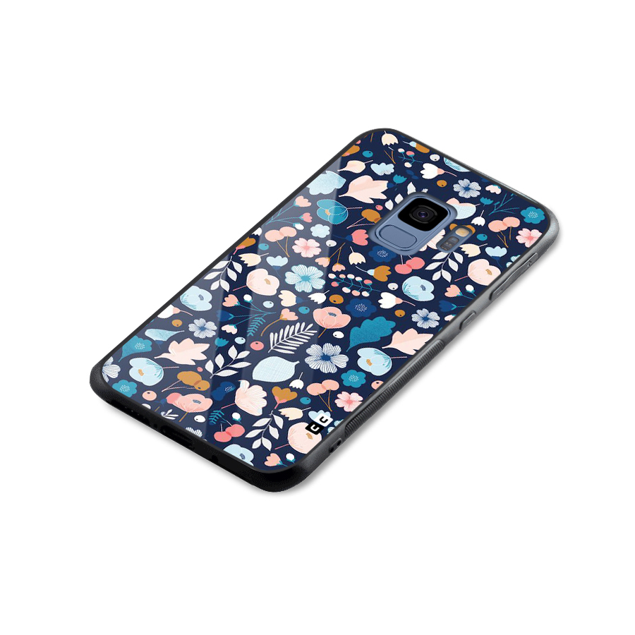 Blue Floral Glass Back Case for Galaxy S9