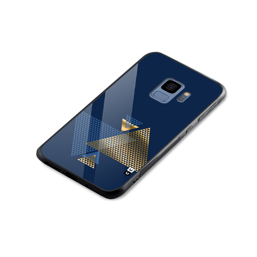 Blue Gold Triangles Glass Back Case for Galaxy S9