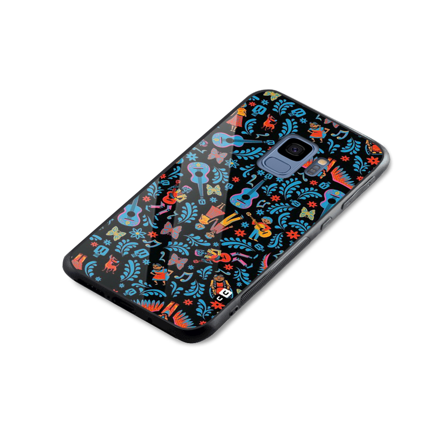 Blue Guitar Pattern Glass Back Case for Galaxy S9