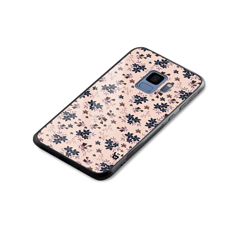 Blue Peach Floral Glass Back Case for Galaxy S9