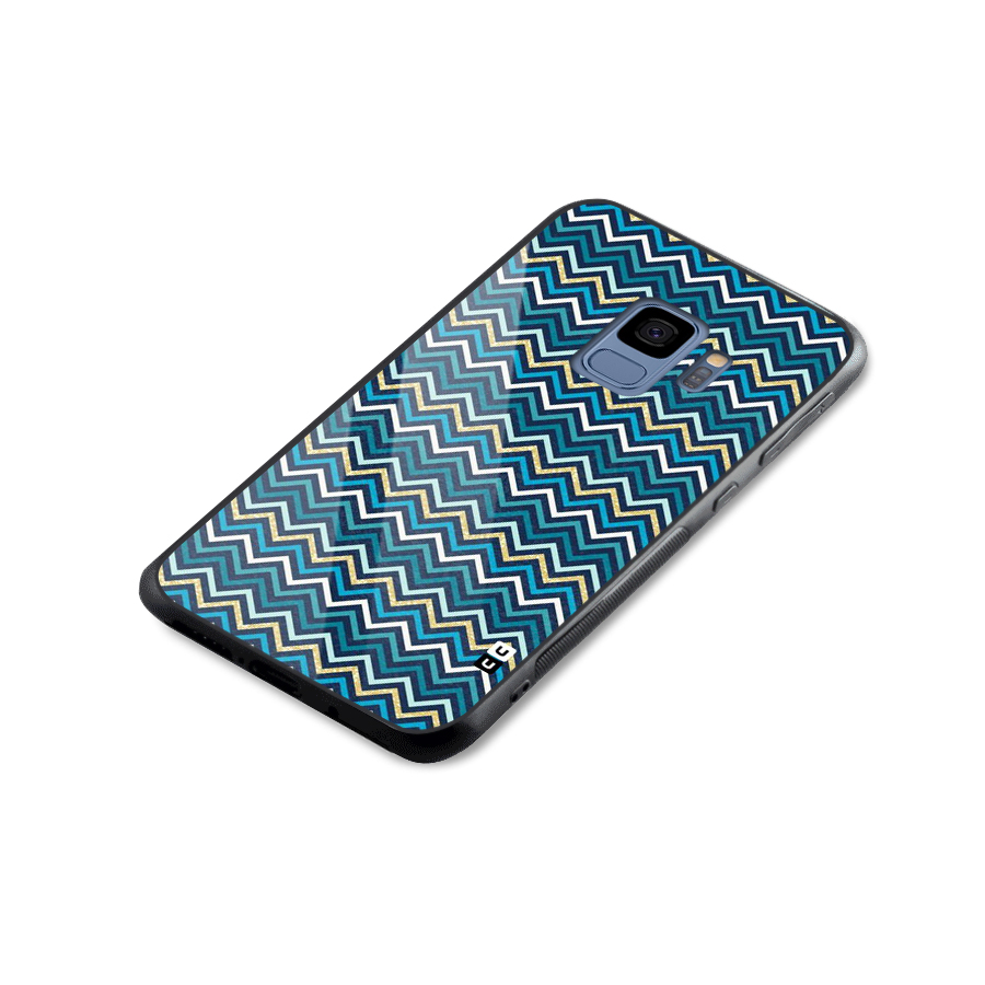 Blue Shades Chevron Pattern Glass Back Case for Galaxy S9