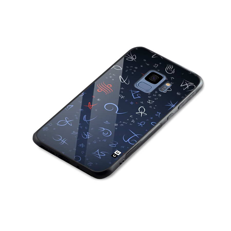 Blue Symbols Glass Back Case for Galaxy S9