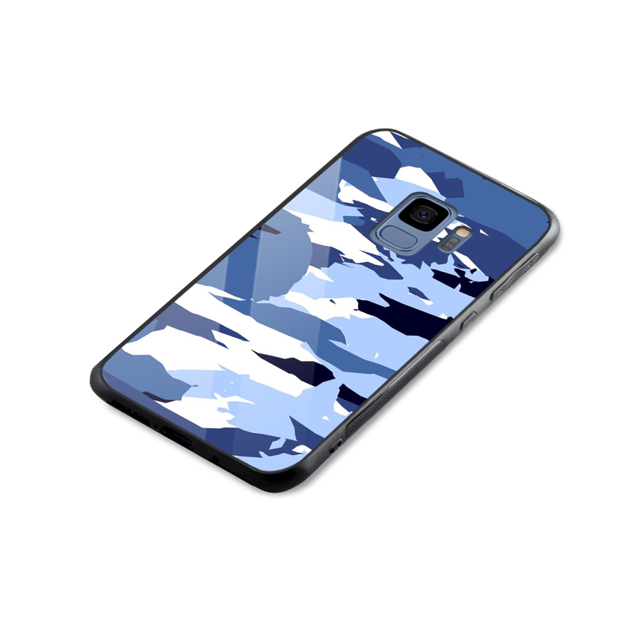 Blue White Canvas Glass Back Case for Galaxy S9