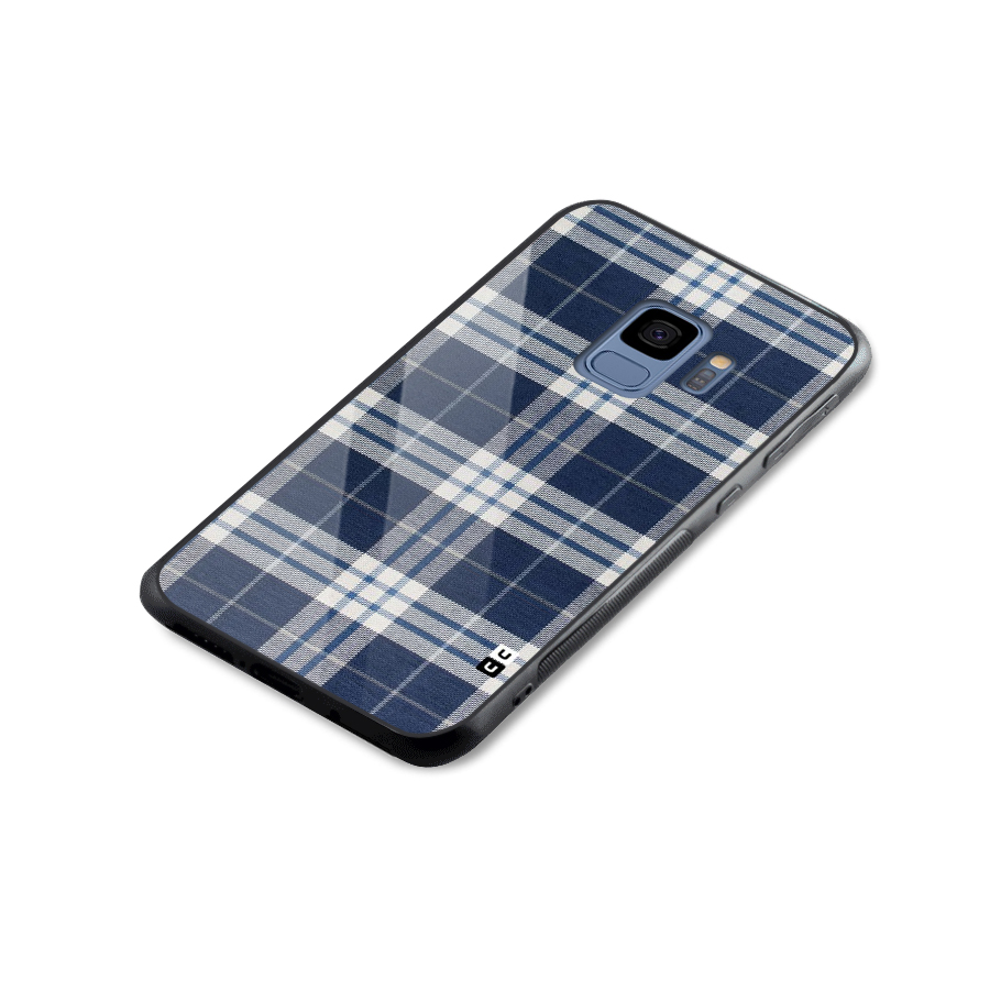 Blue White Check Glass Back Case for Galaxy S9