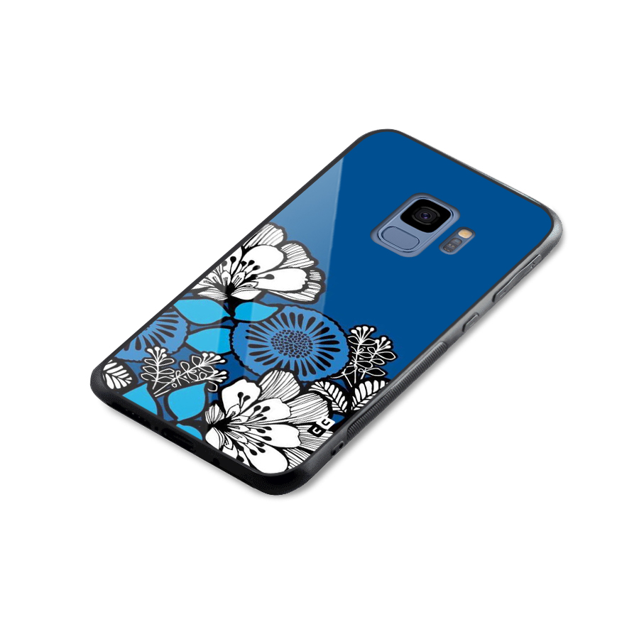 Blue White Flowers Glass Back Case for Galaxy S9