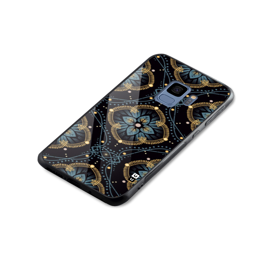 Blue With Black Flower Glass Back Case for Galaxy S9