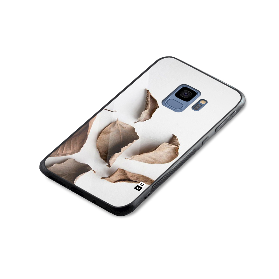 Brown Dusty Leaves Glass Back Case for Galaxy S9