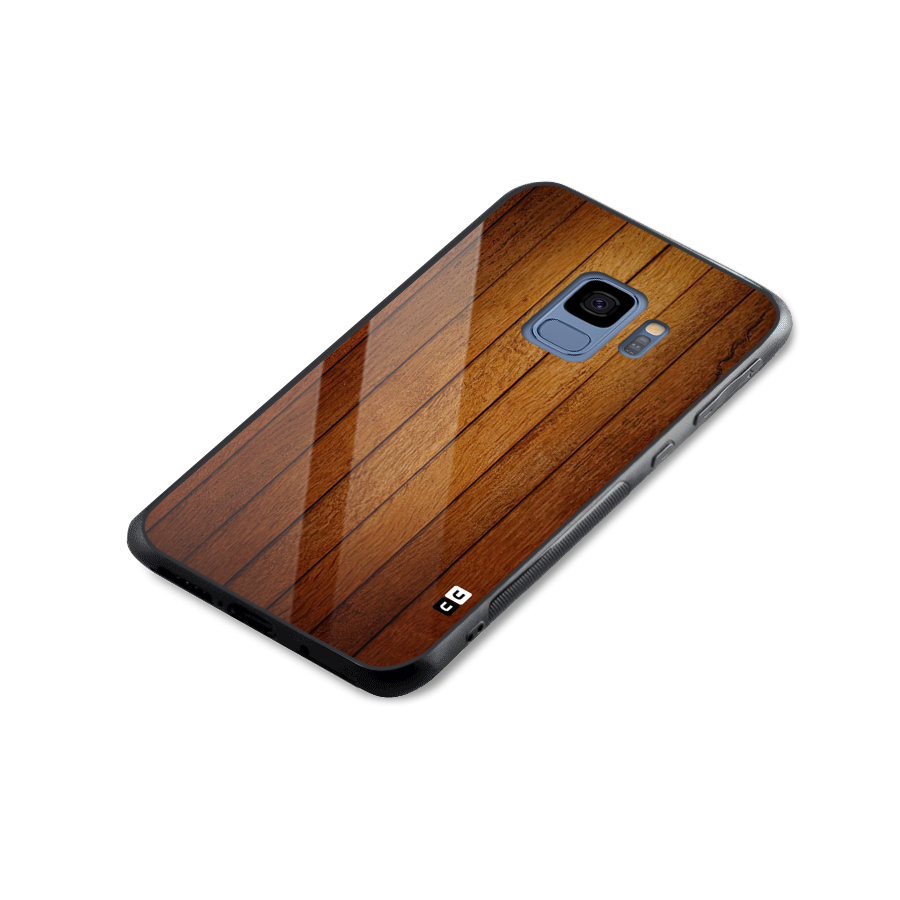 Brown Wood Design Glass Back Case for Galaxy S9
