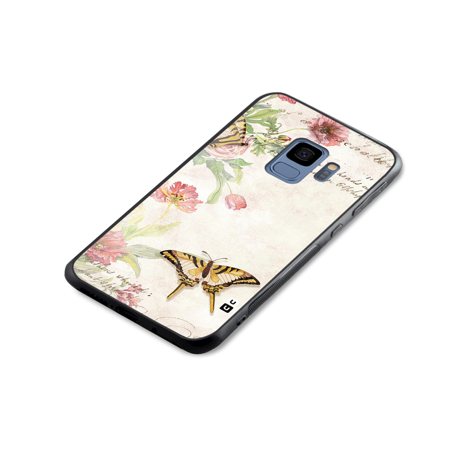 Butterfly Floral Glass Back Case for Galaxy S9