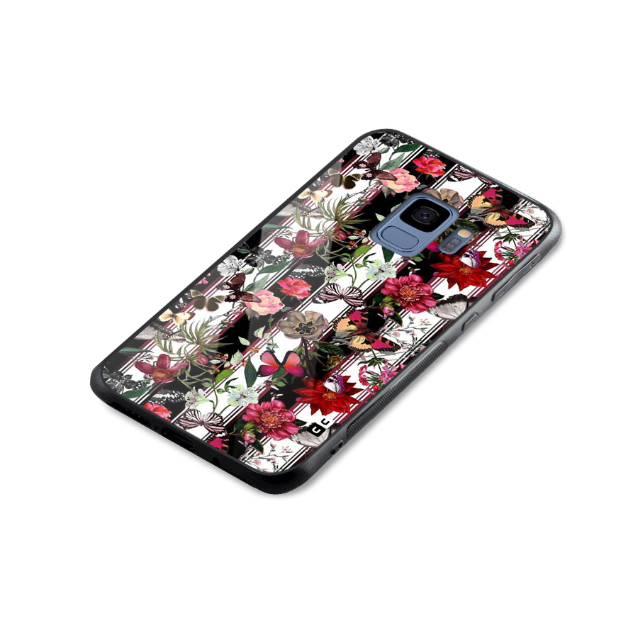 Butterfly Flowers Glass Back Case for Galaxy S9