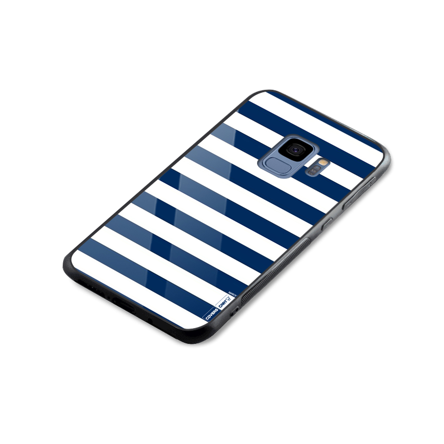 Classic Blue White Stripes Glass Back Case for Galaxy S9