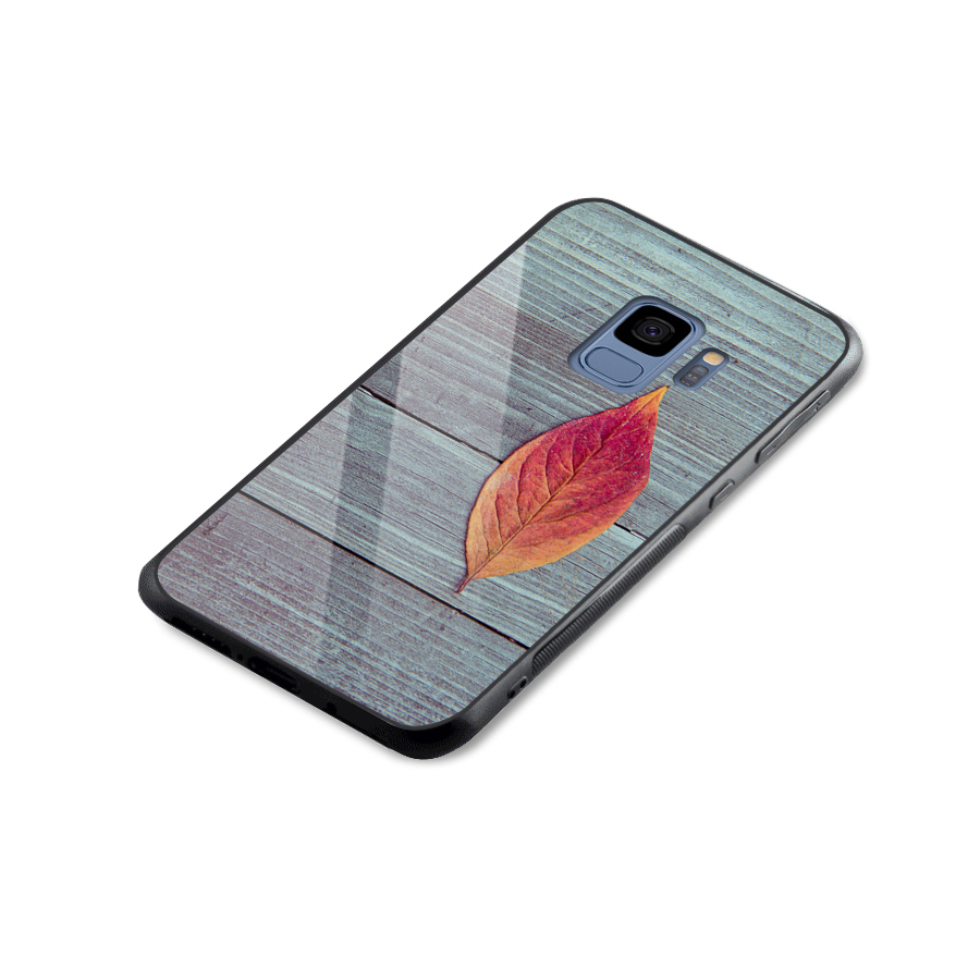 Classic Wood Leaf Glass Back Case for Galaxy S9