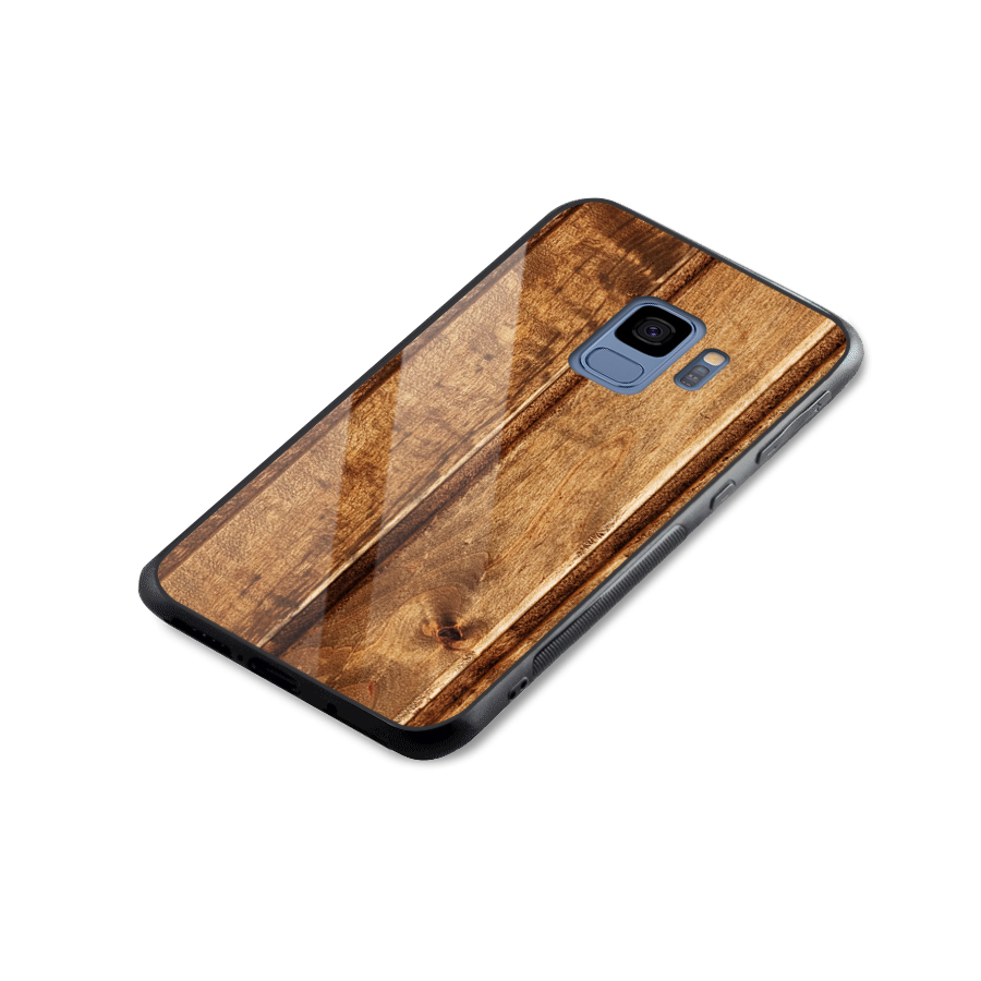 Classic Wood Print Glass Back Case for Galaxy S9
