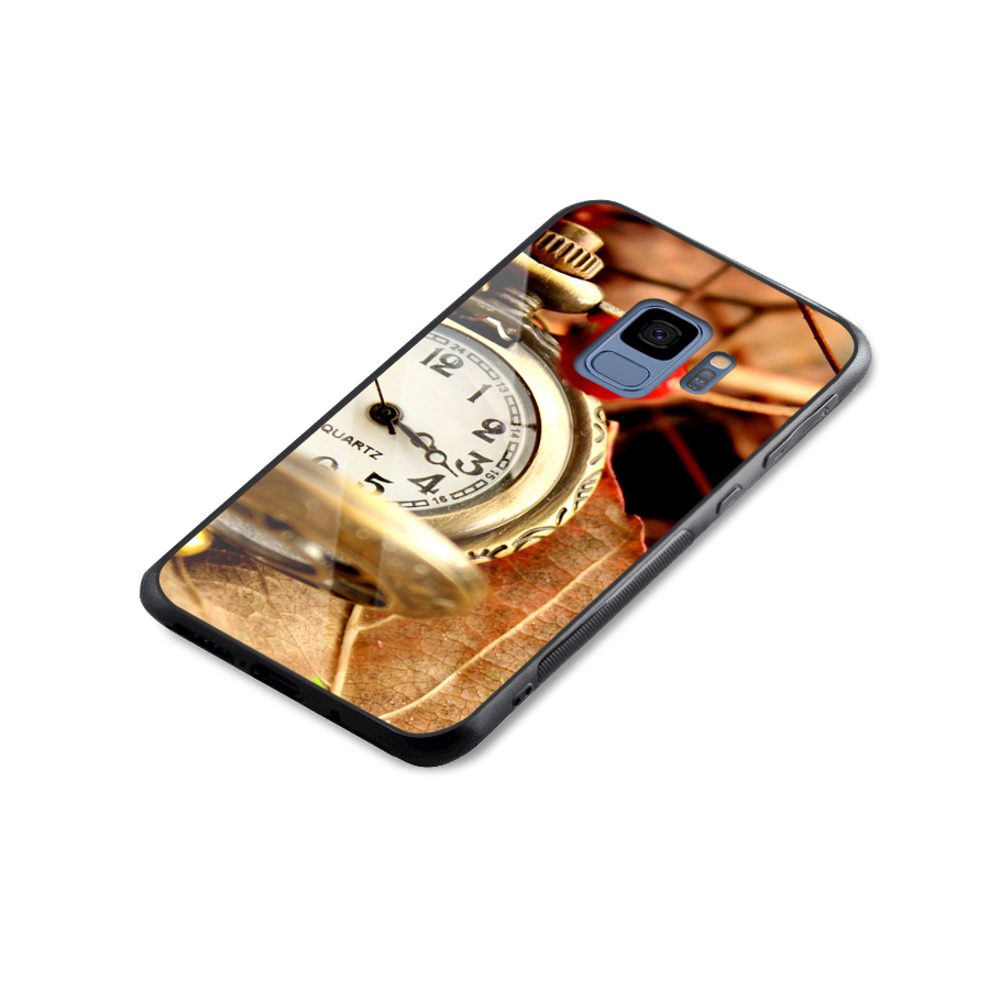 Clock And Cherry Glass Back Case for Galaxy S9
