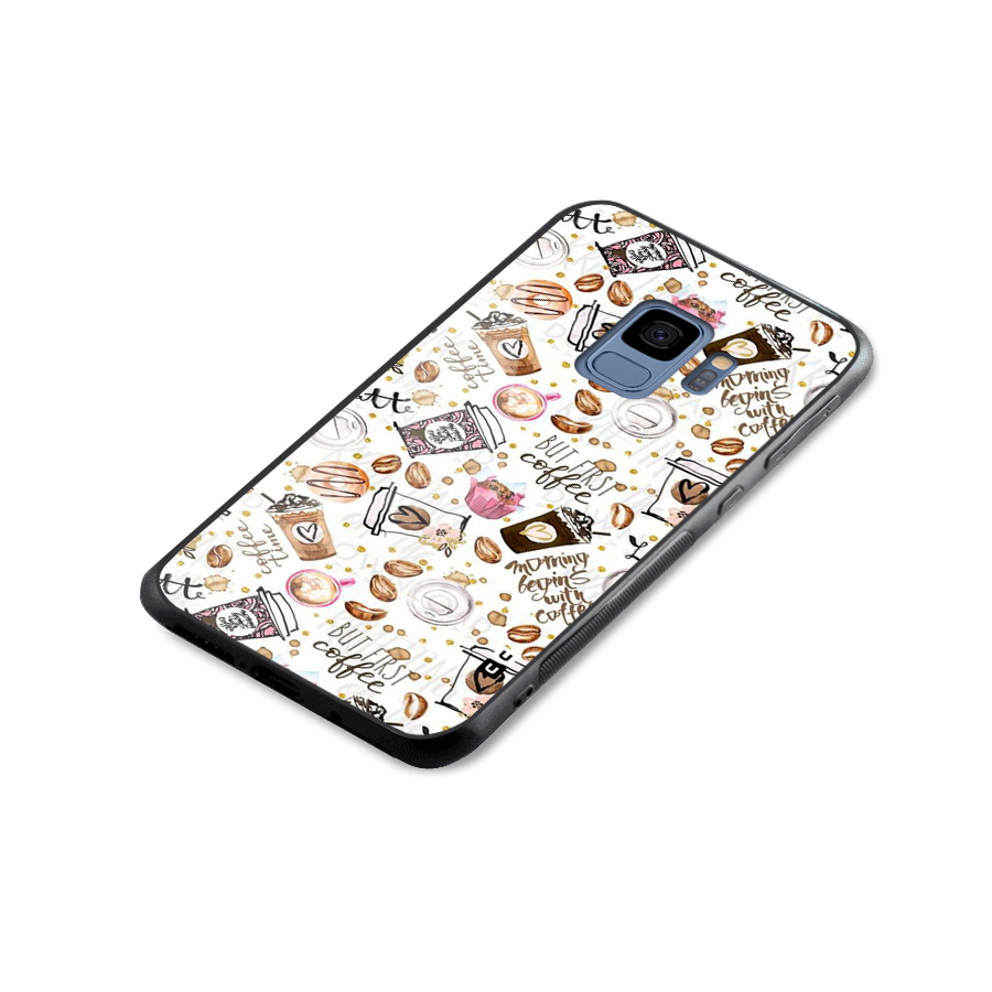 Coffee Pattern Glass Back Case for Galaxy S9