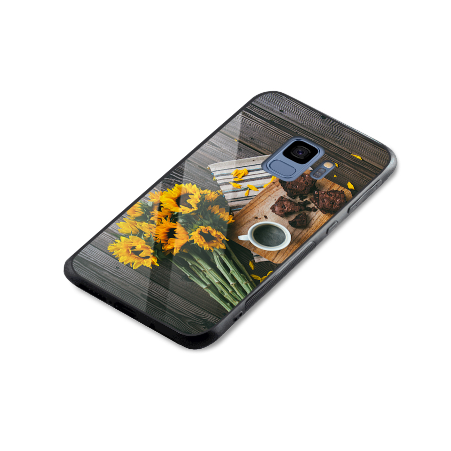 Coffee and Flowers Glass Back Case for Galaxy S9
