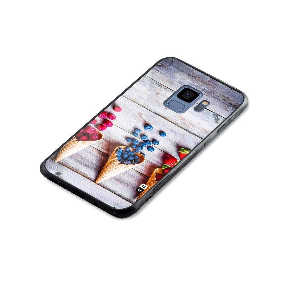 Cone Fruits Design Glass Back Case for Galaxy S9