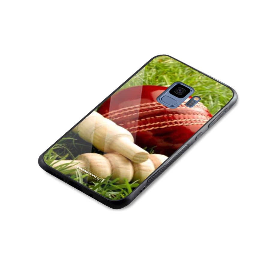 Cricket Ball and Stumps Glass Back Case for Galaxy S9