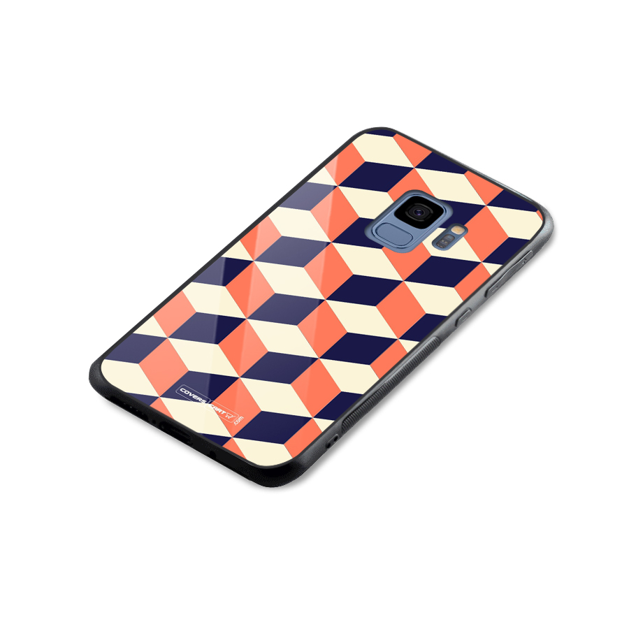 Cube Pattern Glass Back Case for Galaxy S9