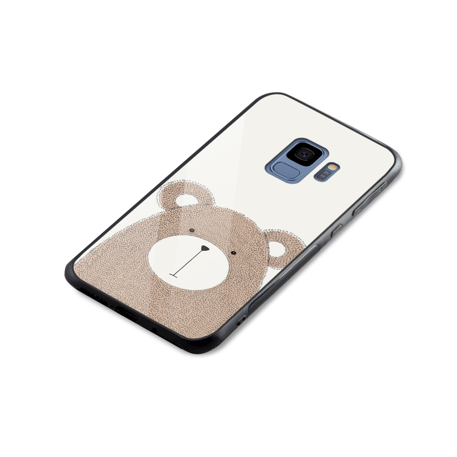Cute Bear Glass Back Case for Galaxy S9