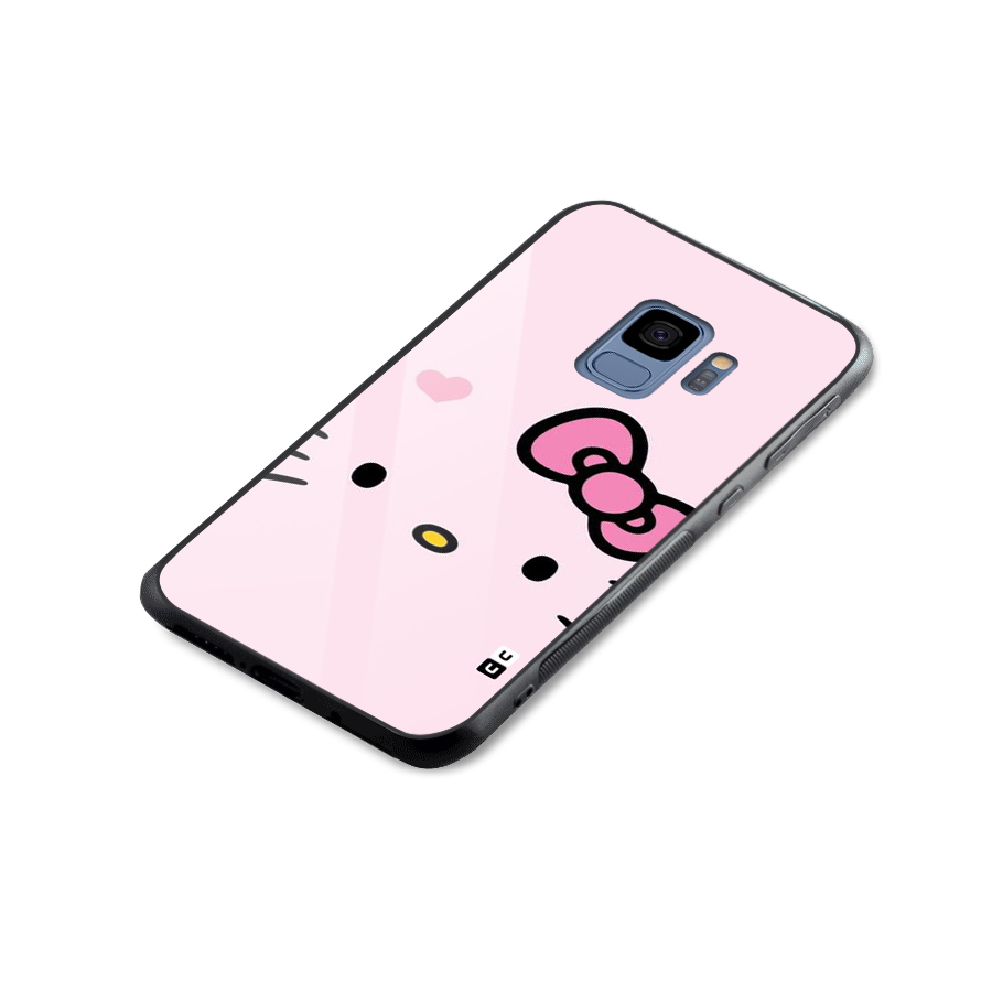 Cute Bow Face Glass Back Case for Galaxy S9