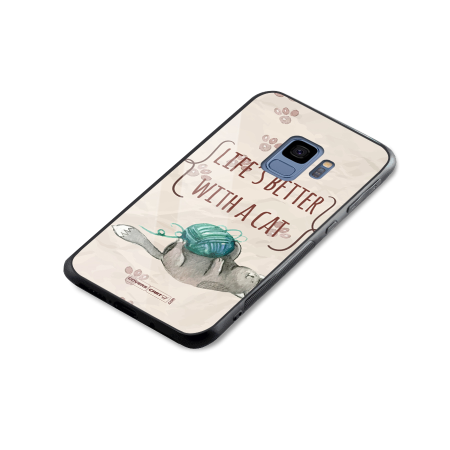 Cute Cat Glass Back Case for Galaxy S9