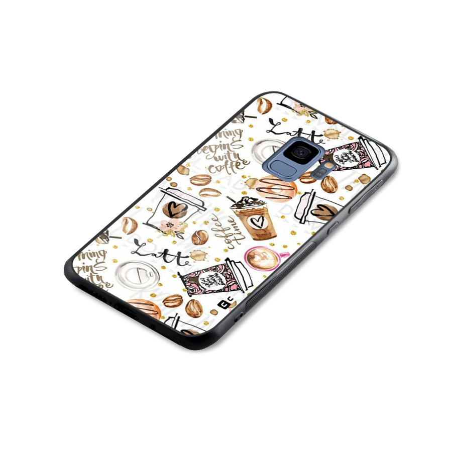 Cute Coffee Pattern Glass Back Case for Galaxy S9