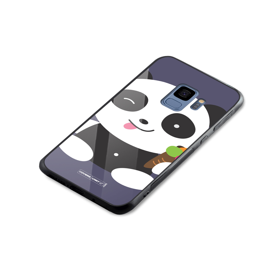 Cute Panda Blue Glass Back Case for Galaxy S9