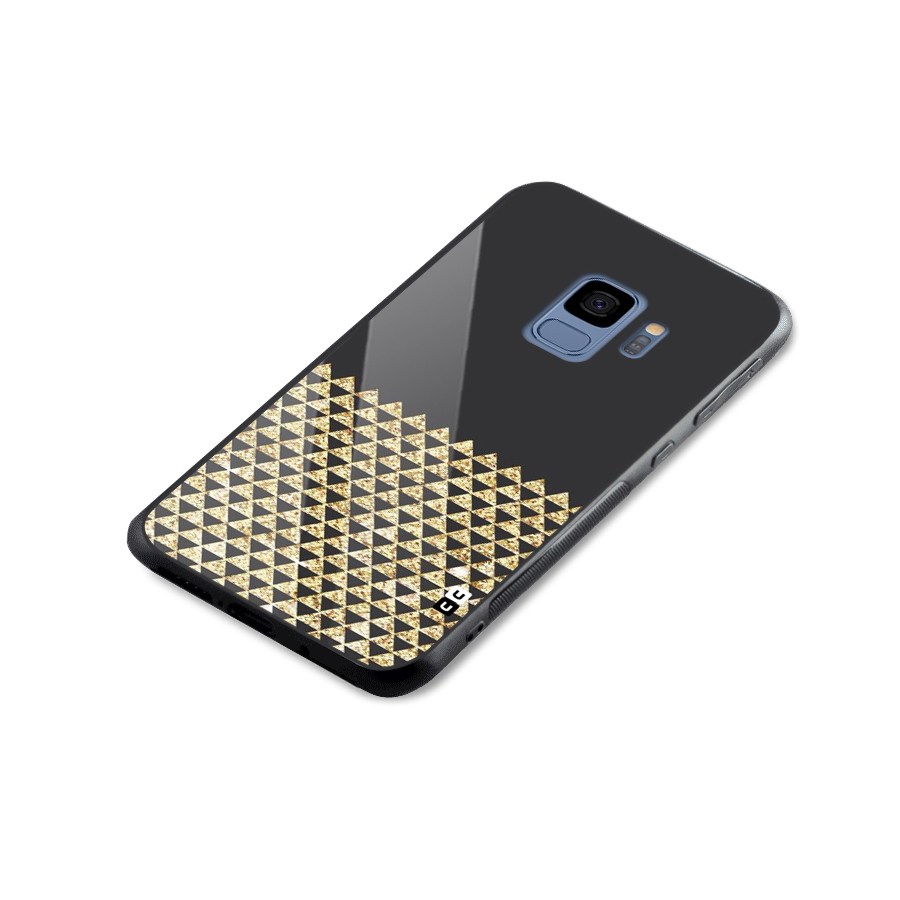 Dark Grey Golden Triangles Glass Back Case for Galaxy S9