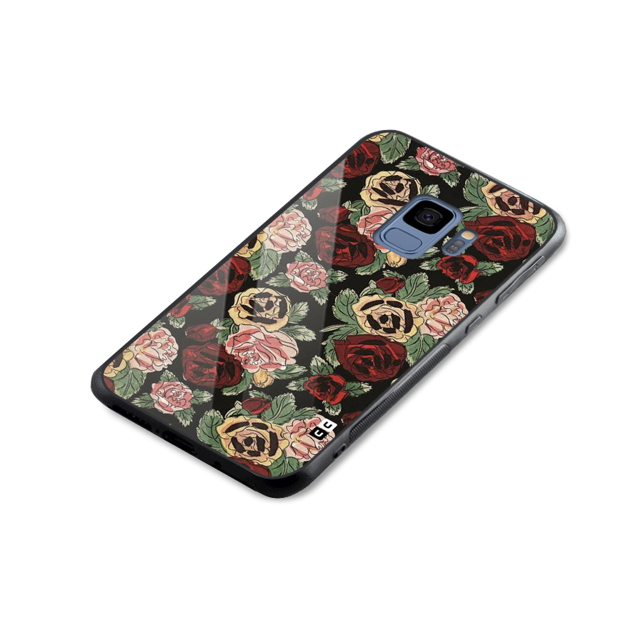 Dark Pastel Flowers Glass Back Case for Galaxy S9